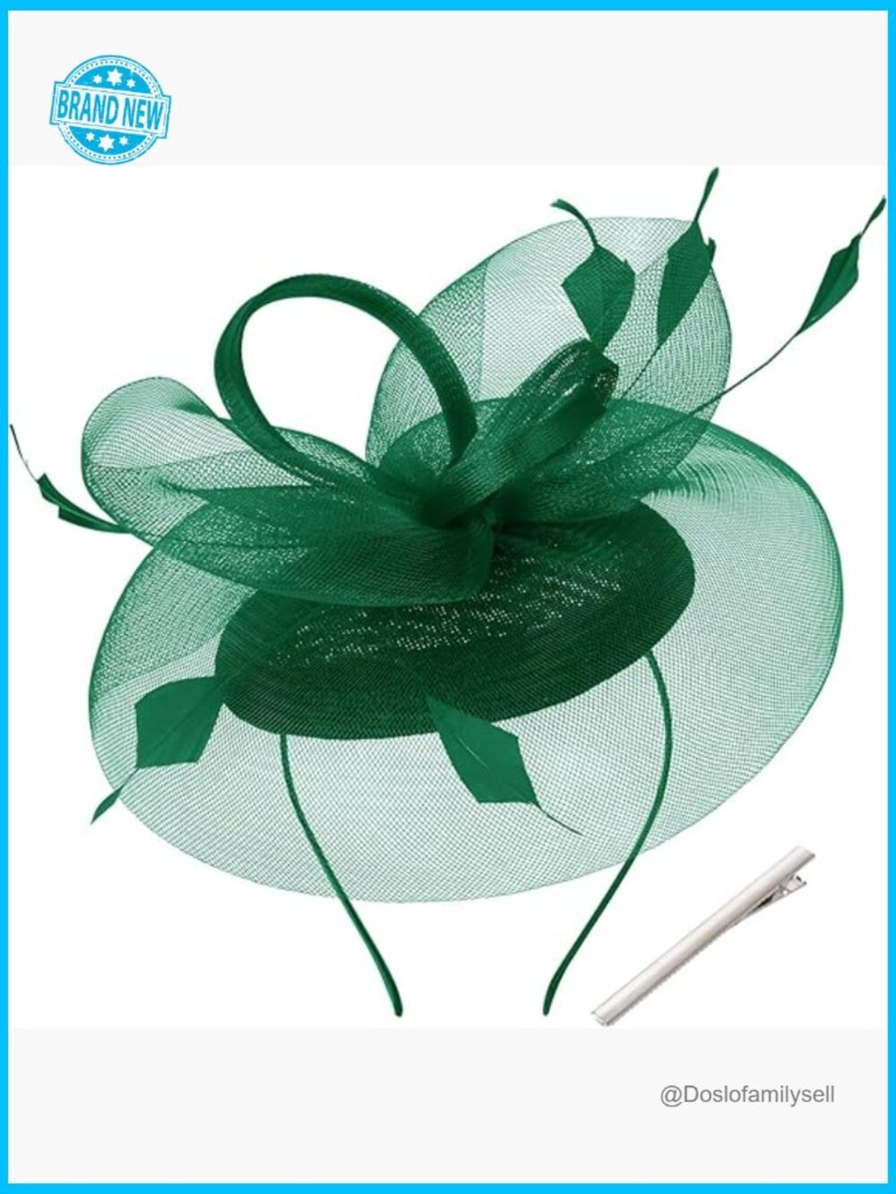 Fascinator Hat with Feather and Veil Mesh Headband Clip for Wedding Church